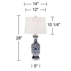Barnes And Ivy Table Lamps 28" Tall Set Of 2 Porcelain Blue Floral Jar Geneva White Drum Shade For Living Room Family Bedroom Bedside -Light Up Deals Store GUEST d2db4fda 7beb 4421 abb2 94c9d88297ab