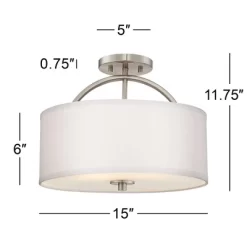 Possini Euro Design Halsted Modern Ceiling Light Semi Flush Mount Fixture 15" Wide Brushed Nickel 2-Light Oatmeal Linen Drum For Bedroom Living Room 10 Possini Euro Design Halsted Modern Ceiling Light Semi Flush Mount Fixture 15" Wide Brushed Nickel 2-Light Oatmeal Linen Drum For Bedroom Living Room -Light Up Deals Store GUEST d467f660 902a 45b3 bde3 1d30f40fac9c