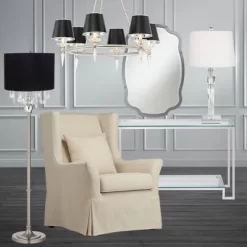 360 Lighting Modern Floor Lamp 62.5" Tall Satin Steel Chrome Crystal Chandelier Black Fabric Drum Shade For Living Room Reading Bedroom