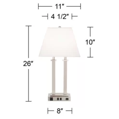 Possini Euro Design Amity Modern Table Lamp 26" High Brushed Nickel With USB And AC Power Outlet In Base White Linen Shade For Bedroom Bedside Desk -Light Up Deals Store GUEST d597278f bc77 4473 a7da 053f0dde81c2
