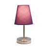 10.5" Petite Metal Stick Bedside Table Desk Lamp In Sand Nickel With Fabric Shade Purple - Creekwood Home