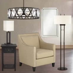 Franklin Iron Works Roscoe Modern Floor Lamp Standing 62" Tall Oil Rubbed Bronze Twin Pole White Drum Shade For Living Room Bedroom Office House Home -Light Up Deals Store GUEST d70b9f6e f33d 43b4 8582 ba99ff9cbf9a