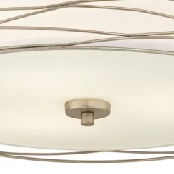 Possini Euro Design Modern Ceiling Light Flush Mount Fixture Antique Silver Leaf 18" Wide Wavy Spun White Drum For Bedroom Kitchen -Light Up Deals Store GUEST d7df35ba b697 4c6b 91f0 86733a438644