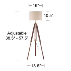Possini Euro Design Surveyor Modern Tripod Floor Lamp 57 1/2" Tall Cherry Wood Adjustable Beige Linen Drum Shade For Living Room Bedroom Office House -Light Up Deals Store GUEST d92fc1ac 8fa8 47d5 bd87 5db2bca473e1