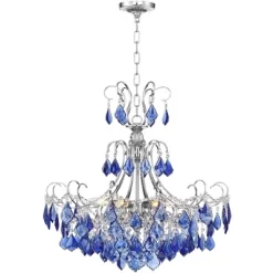 Vienna Full Spectrum Alpine Chrome Chandelier 26" Wide French Blue Crystal 6-Light Fixture For Dining Room House Foyer Kitchen Island Entryway Bedroom -Light Up Deals Store GUEST d9f13540 ea2a 446f ba5b e77d7d46c5b8