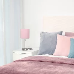 19.5" Bedside USB Port Feature Metal Table Desk Lamp Brushed Steel With Light Pink Fabric Shade - Creekwood Home -Light Up Deals Store GUEST dc0ff7ec e56d 4153 835b 2c95a56a1b89