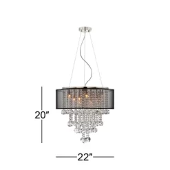 Possini Euro Design Bretton Brushed Nickel Chandelier 22" Wide Modern Clear Glass Crystal Black Sheer Shade 12-Light Fixture For Dining Room Kitchen -Light Up Deals Store GUEST de51a246 fb53 4f25 bb9c 2fc37f16b1b4