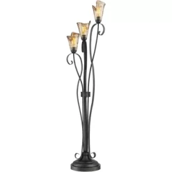 Franklin Iron Works Rustic Floor Lamp 3-Light Tree 65.5" Tall Powder Coated Black Wavy Amber Art Glass Shade For Living Room Bedroom Uplight -Light Up Deals Store GUEST de9372e5 1280 40f3 8a2a 1e2b9dcf1f12