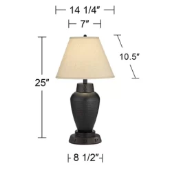 Regency Hill Modern Table Lamp With USB And AC Power Outlet Workstation Charging Base 25" High Hammered Bronze Empire Shade For Living Room Desk -Light Up Deals Store GUEST df3846ee 2236 40f3 be14 a9bc058bf5ee