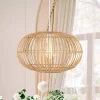 17.5" 1-Light Leo Farmhouse Coastal Rattan LED Pendant Brown - JONATHAN Y