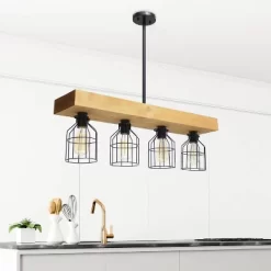 4-Light Wood Beam Pendant Brown - Lalia Home -Light Up Deals Store GUEST e4adcb39 233c 422e 99bd 12b72c06a11e