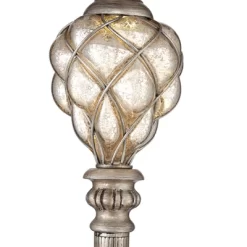Barnes And Ivy Olde Vintage Floor Lamp 63 1/2" Tall Olde Silver With LED Nightlight Mercury Glass Faux Silk Bell Shade For Living Room Office House -Light Up Deals Store GUEST e53c428b d67e 4dba 92f6 74f4e3a3d386