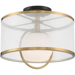 Possini Euro Design Carlyn Modern Art Deco Ceiling Light Semi Flush Mount Fixture 14" Wide Warm Brass Black Orb Organza Drum Shade For Bedroom Kitchen 11 Possini Euro Design Carlyn Modern Art Deco Ceiling Light Semi Flush Mount Fixture 14" Wide Warm Brass Black Orb Organza Drum Shade For Bedroom Kitchen -Light Up Deals Store GUEST e6269b9b 9176 4435 9395 c5ba601a29d1