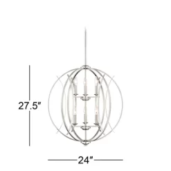 Possini Euro Design Spherical Brushed Nickel Large Chandelier 24" Wide Modern 6-Light Fixture For Dining Room House Foyer Kitchen Island Entryway Home -Light Up Deals Store GUEST e62c04c4 c29c 4795 9fb8 3a7406cfd339