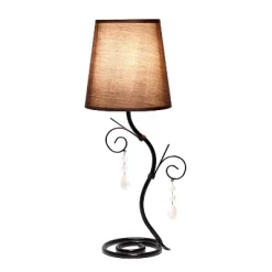 19" Contemporary Metal Winding Ivy Table Desk Lamp With Brown Fabric Shade - Creekwood Home