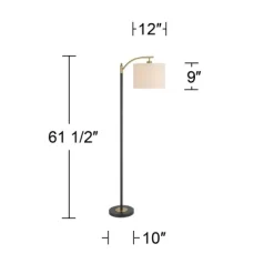 360 Lighting Rayna Mid Century Modern Downbridge Floor Lamp 61 1/2" Tall Black Gold Metal Off White Linen Drum Shade For Living Room Reading Bedroom -Light Up Deals Store GUEST e786ae3c 58f3 422b 958b be1fbf86a813