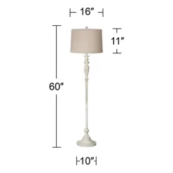 360 Lighting Vintage Shabby Chic Floor Lamp 60" Tall Antique White Washed Natural Linen Fabric Drum Shade For Living Room Reading Bedroom Office -Light Up Deals Store GUEST e9bba1ca c7ba 4721 ae7b 54cc95cd1ebe