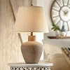 360 Lighting Bentley Rustic Farmhouse Table Lamp 29" Tall Brown Leaf Textured Hammered Pot Off White Empire Shade For Bedroom Living Room House Home
