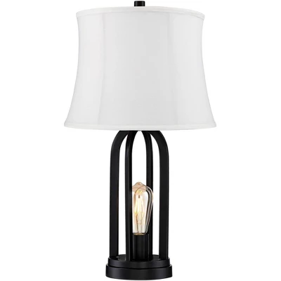 360 Lighting Marcel Industrial Table Lamps 24 1/4" High Set Of 2 Black With USB Charging Port And Nightlight LED Cream Shade For Bedroom Bedside Desk 6 360 Lighting Marcel Industrial Table Lamps 24 1/4" High Set Of 2 Black With USB Charging Port And Nightlight LED Cream Shade For Bedroom Bedside Desk - Image 6