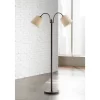 360 Lighting Modern Floor Lamp 56" Tall Dark Bronze Twin Arm Adjustable Gooseneck Neutral Cotton Drum Shade For Living Room Reading Bedroom