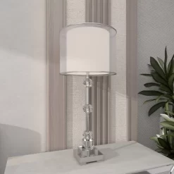 Glass Table Lamp With Drum Shade Silver - Olivia & May -Light Up Deals Store GUEST ead0a690 959b 41e6 a4eb a3aaca1f2e07
