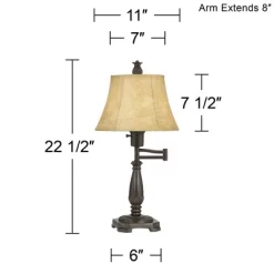 Regency Hill Traditional Swing Arm Desk Lamp 22 1/2" High With USB Charging Port Bronze Metal Faux Leather Shade For Living Room -Light Up Deals Store GUEST eaea7a31 2dac 4ff0 8b47 6d70aa2baf04