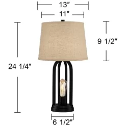 360 Lighting Marcel Industrial Table Lamps 24 1/4" High Set Of 2 Black With USB Port LED Nightlight Burlap Drum Shade For Bedroom Living Room Desk 15 360 Lighting Marcel Industrial Table Lamps 24 1/4" High Set Of 2 Black With USB Port LED Nightlight Burlap Drum Shade For Bedroom Living Room Desk -Light Up Deals Store GUEST eb633317 f600 45d3 ae18 d56b75f16339