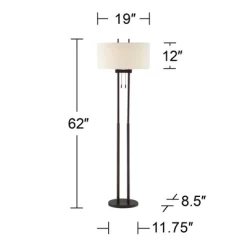 Franklin Iron Works Roscoe Modern Floor Lamp Standing 62" Tall Oil Rubbed Bronze Twin Pole White Drum Shade For Living Room Bedroom Office House Home -Light Up Deals Store GUEST eb92a602 ad9c 47f9 863c c361471af763