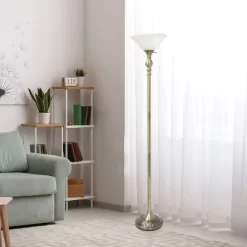 1-Light Classic Torchiere Floor Lamp With Marbleized Glass Shade Antique Brass - Lalia Home -Light Up Deals Store GUEST eba3b7ce cd0b 491d 98a4 3ced5c596c6c