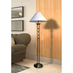 63" Traditional Metal Floor Lamp With Unique Etched Base Silver - Ore International