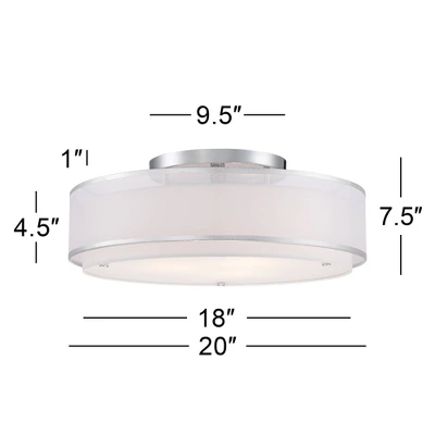 Possini Euro Design Modern Ceiling Lighting Semi Flush Mount Fixture 20" Wide Chrome 3-Light Sheer Outer Off White Inner Drum Shade For Bedroom House 5 Possini Euro Design Modern Ceiling Lighting Semi Flush Mount Fixture 20" Wide Chrome 3-Light Sheer Outer Off White Inner Drum Shade For Bedroom House - Image 5