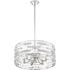 Possini Euro Design Smart Polished Nickel Chandelier 20" Wide Modern Drum Clear Crystal 6-Light Fixture For Dining Room House Foyer Kitchen Island -Light Up Deals Store GUEST eea2daa1 4b4d 429b a960 e11c0fbab734