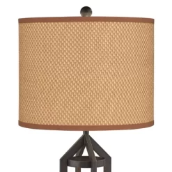 Franklin Iron Works Lucas Industrial Table Lamps 26" High Set Of 2 Bronze With USB Charging Port Nightlight LED Peanut Drum Shade For Bedroom Desk