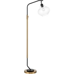 Possini Euro Design Tarrah Mid Century Modern 63" Tall Chairside Arc Floor Lamp Gold Black Metal Clear Glass Shade For Living Room House -Light Up Deals Store GUEST efde68e9 8b27 44fd 877f e9ff6907c945