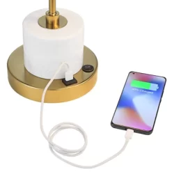 Possini Euro Design Barclay Modern Desk Lamp 23" High Warm Gold With USB Charging Port Frosted Glass Shade For Bedroom Living Room Bedside Office Kids -Light Up Deals Store GUEST efefd731 f72f 4a13 a822 205d4524014e