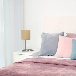 19.5" Bedside USB Port Feature Metal Table Desk Lamp Brushed Steel With Tan Fabric Shade - Creekwood Home -Light Up Deals Store GUEST f05834ce 5eac 442e 8484 da48eb1efe57