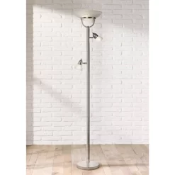 360 Lighting 3 In 1 Modern Torchiere Floor Lamp With Side Lights 70" Tall Brushed Nickel White Glass Shades For Living Room Reading Bedroom House Home
