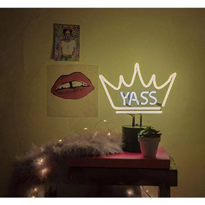 Amped Co 11.3" X 9.75" Neon Desk YASS QUEEN Neon Light Novelty Desk Lamp, Yellow And White Glow 4 Amped Co 11.3" X 9.75" Neon Desk YASS QUEEN Neon Light Novelty Desk Lamp, Yellow And White Glow - Image 4