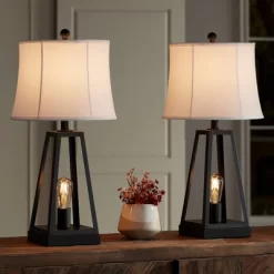 Franklin Iron Works Kacey Modern Table Lamps 25 1/4" High Set Of 2 Dark Metal With USB Charging Port Nightlight LED White Softback Shade For Home Desk -Light Up Deals Store GUEST f5808398 da1f 4106 9a73 b99f0339bbb3