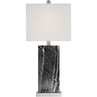 360 Lighting Connie Modern Table Lamps Set Of 2 With Black Marble Riser 25" High Black Faux Marble USB Charging Port White Rectangular Shade For Desk 5 360 Lighting Connie Modern Table Lamps Set Of 2 With Black Marble Riser 25" High Black Faux Marble USB Charging Port White Rectangular Shade For Desk - Image 5