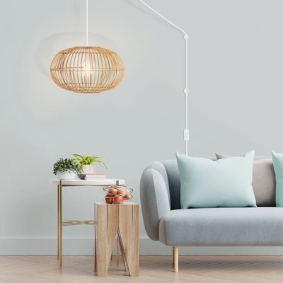 17.5" 1-Light Leo Farmhouse Coastal Rattan LED Pendant Brown - JONATHAN Y 6 17.5" 1-Light Leo Farmhouse Coastal Rattan LED Pendant Brown - JONATHAN Y - Image 6