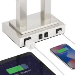 Possini Euro Design Amity Modern Table Lamp 26" High Brushed Nickel With USB And AC Power Outlet In Base White Linen Shade For Bedroom Bedside Desk -Light Up Deals Store GUEST faab9f00 a01b 4be2 963c a37ffcd0f7f1