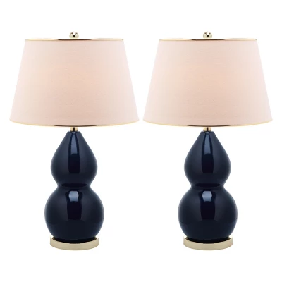 (Set Of 2) 26.5" Jill Double- Gourd Ceramic Lamp Navy (Includes CFL Light Bulb) - Safavieh 1 (Set Of 2) 26.5" Jill Double- Gourd Ceramic Lamp Navy (Includes CFL Light Bulb) - Safavieh