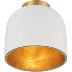 Possini Euro Design Merrick Modern Industrial Ceiling Light Flush Mount Fixture 9 1/4" Wide White Cement Gold For Bedroom Kitchen Living Room Hallway -Light Up Deals Store GUEST fbc4bc1b 4c28 4878 bb3e 12a42c5582f7