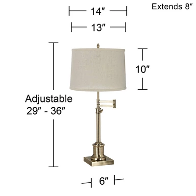 360 Lighting Traditional Swing Arm Desk Table Lamp Adjustable Height 36" Tall Antique Brass Cream Burlap Drum Shade For Living Room Bedroom 2 360 Lighting Traditional Swing Arm Desk Table Lamp Adjustable Height 36" Tall Antique Brass Cream Burlap Drum Shade For Living Room Bedroom - Image 2