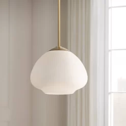 Possini Euro Design Orilla Brass Mini Pendant Light 11 3/4" Wide Mid Century Modern White Opal Glass Shade For Dining Room House Foyer Kitchen Island