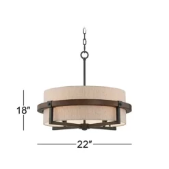 Possini Euro Design Bronze Wood Finish Pendant Chandelier 22" Wide Rustic Farmhouse Tan Fabric Drum 4-Light Fixture For Dining Room House -Light Up Deals Store GUEST fef36d3b d0fc 4db1 9dc9 ffe5d26747fe