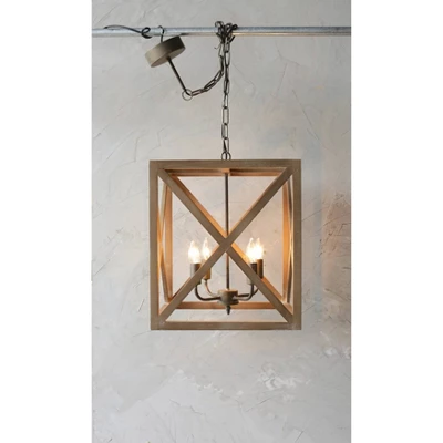 Metal/Wood Chandelier Natural Brown - Storied Home 2 Metal/Wood Chandelier Natural Brown - Storied Home - Image 2